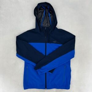 Hollister Co. Mens Size Medium Windbreaker Jacket Blue Black Hooded Long Sleeve